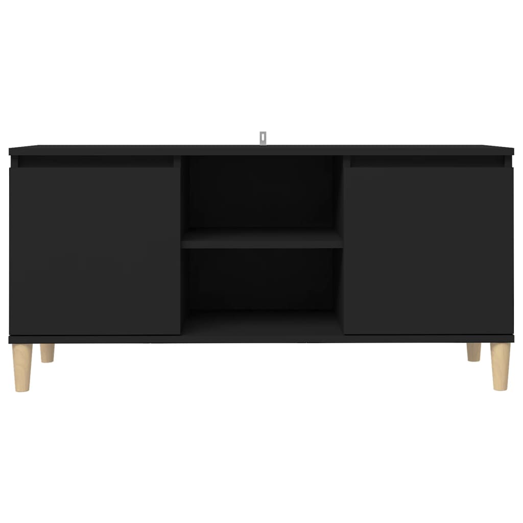 vidaXL خزانة تلفزيون بأرجل خشبية صلبة أسود 103.5×35×50 سم