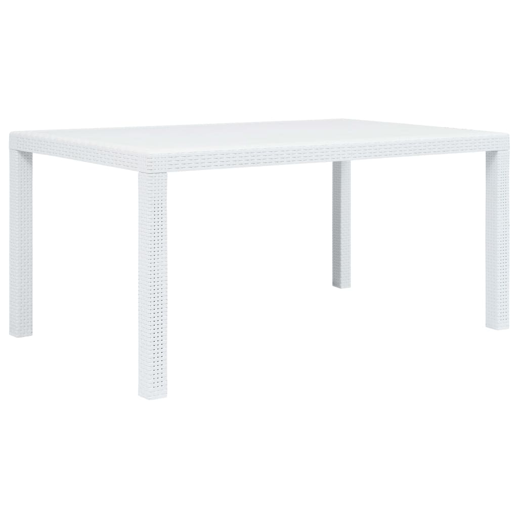 vidaXL طاولة حديقة أبيض 150×90×72 سم بلاستيك بمظهر روطان
