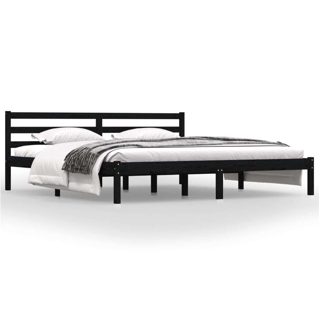 vidaXL إطار سرير خشب صنوبر صلب 180×200 سم أسود 6FT سوبر كينج