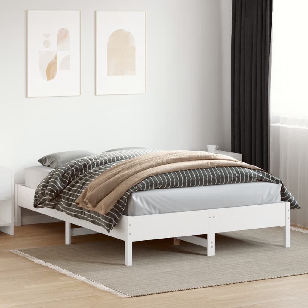 vidaXL إطار سرير لون أبيض 200x120 سم خشب صلب صنوبر
