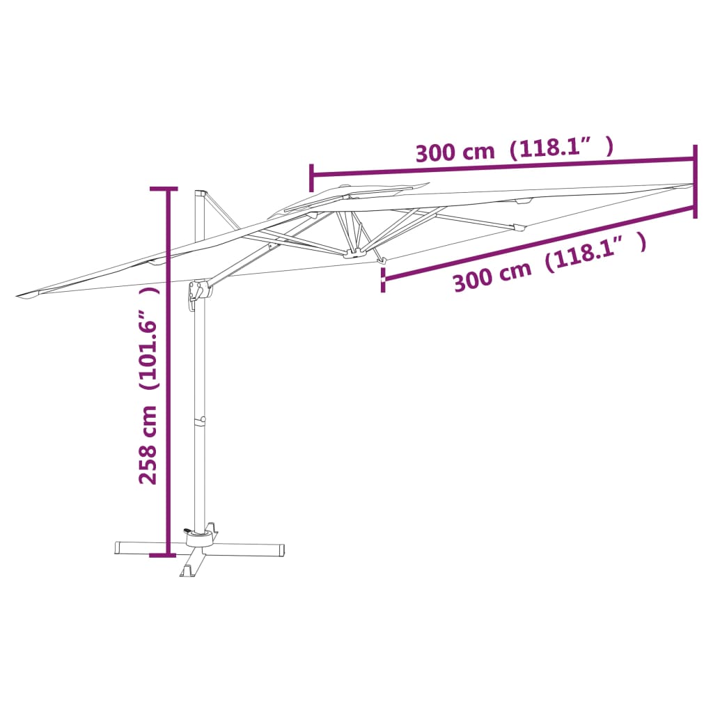 vidaXL مظلة كابولي بسقف مزدوج أنثراسيت 300×300 سم