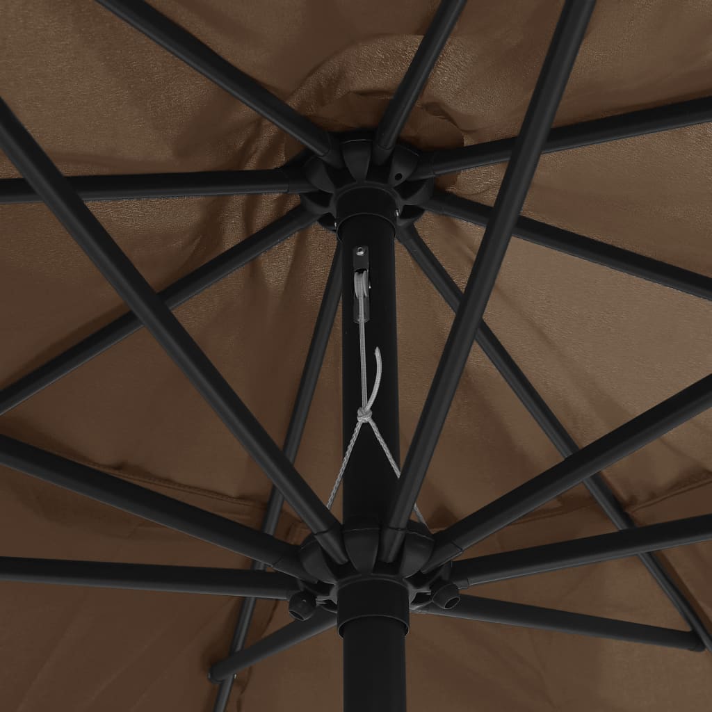 vidaXL مظلة شمسية خارجية مع عمود معدن 390 سم رمادي بني