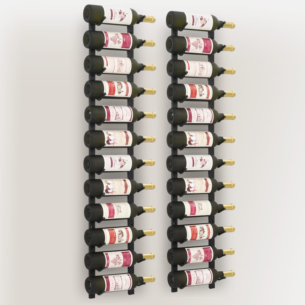 vidaXL حاملات نبيذ مثبتة على الحائط متسعة لـ 12 قارورة 2 ق حديد أسود