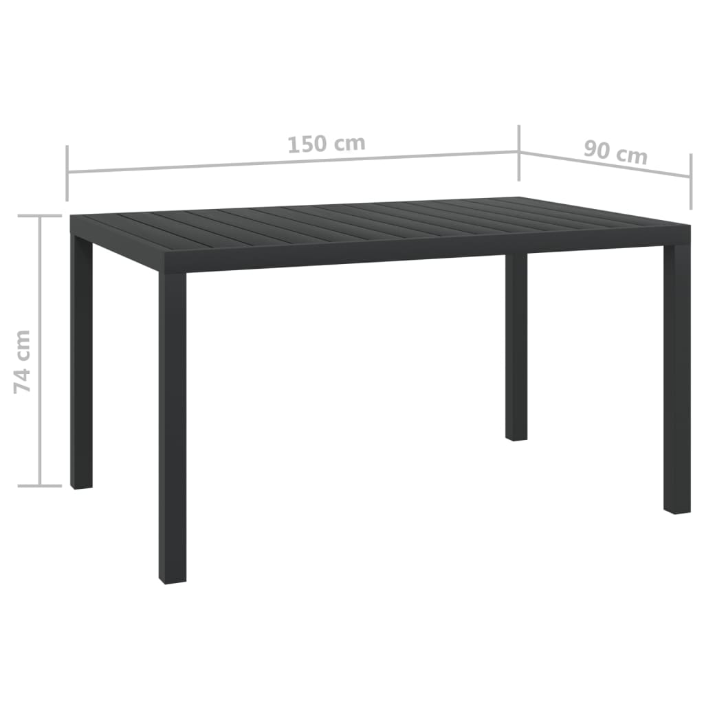 vidaXL طاولة حديقة أسود 150×90×74 سم ألومنيوم و WPC