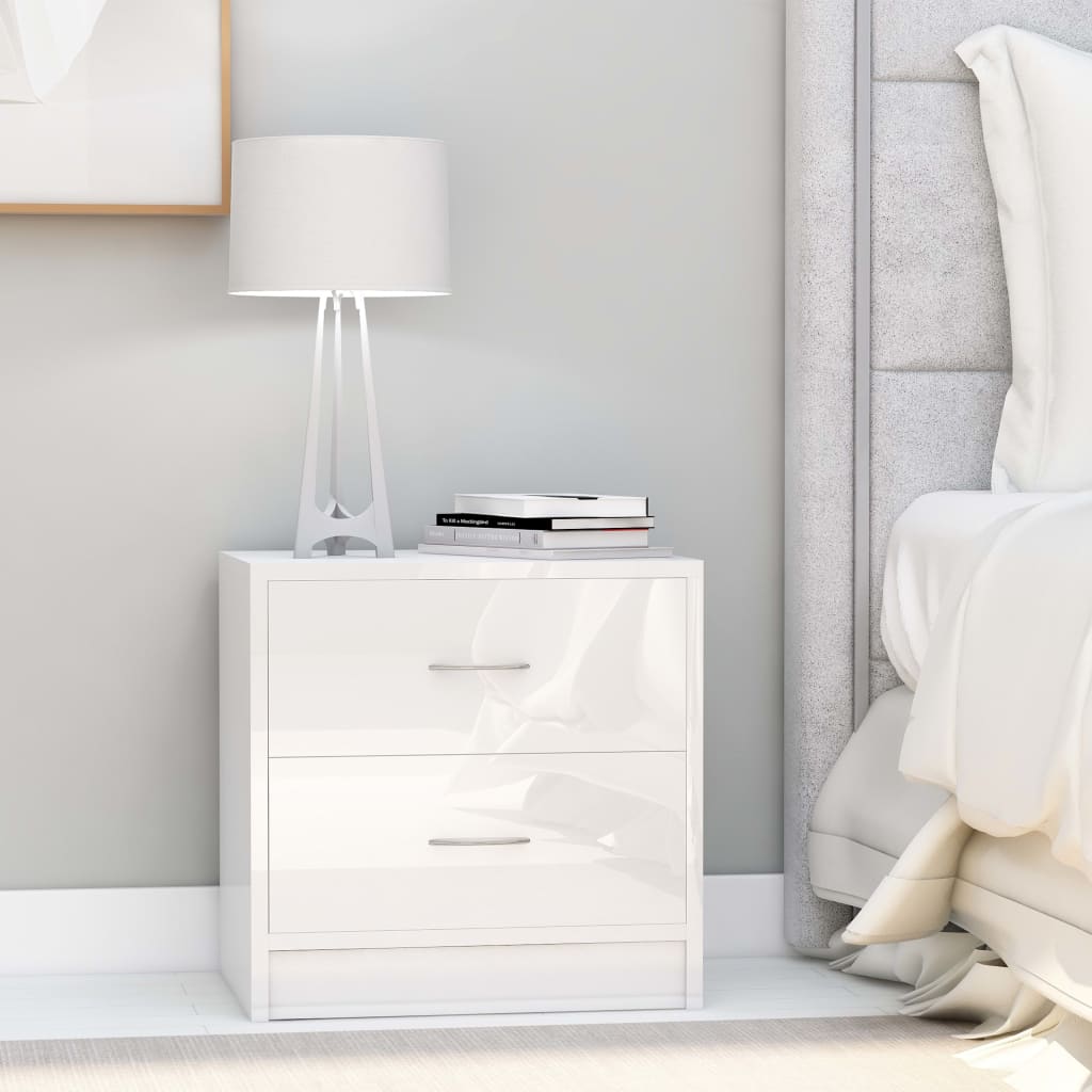 vidaXL خزانة جانب السرير لون أبيض لامع جدًا 40×30×40 سم خشب صناعي
