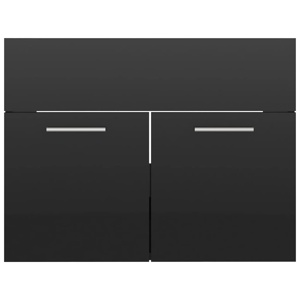 vidaXL VidaXL خزانة مغسلة وحوض خشب صناعي أسود عالي اللمعان (804654+145061)