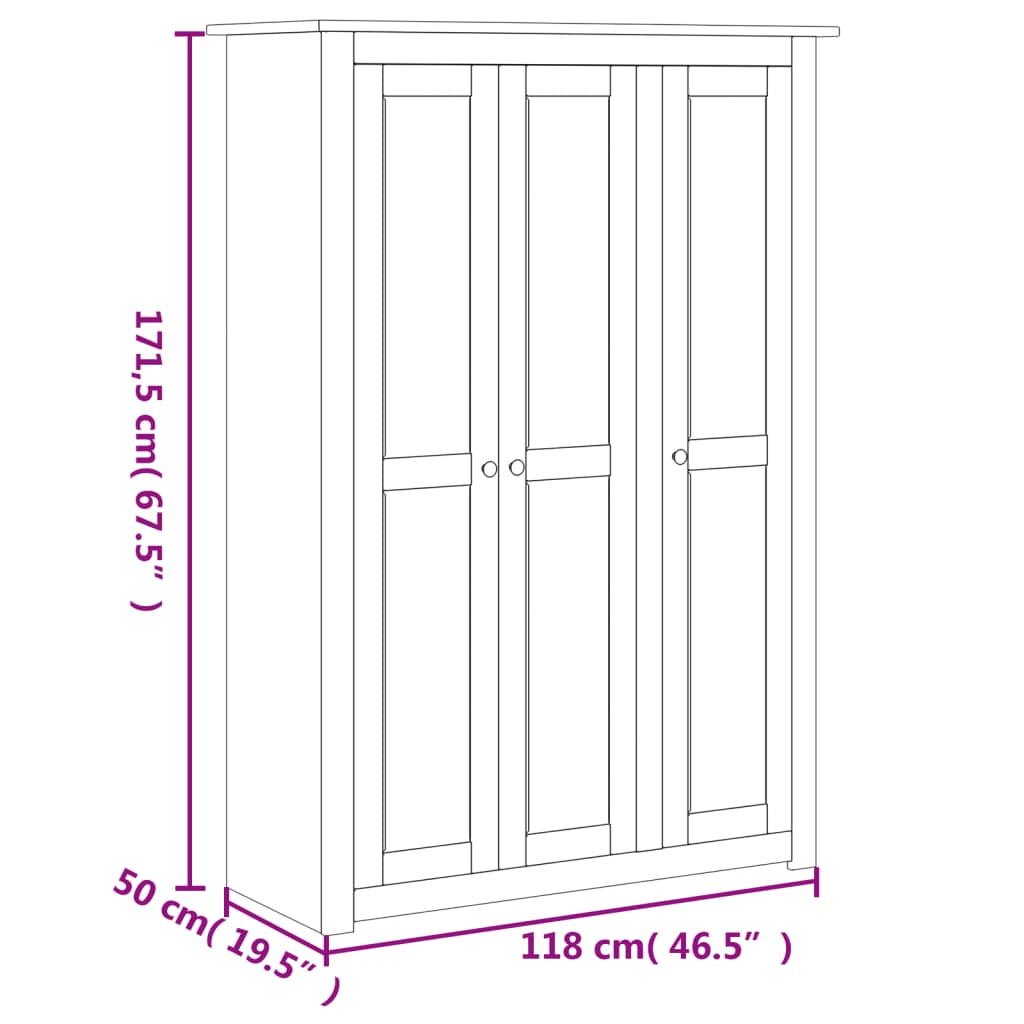 خزانة مرتفعة ذات 3 أبواب رمادي 118× 50× 171.5 سم صنوبر صلب طراز بنما vidaXL