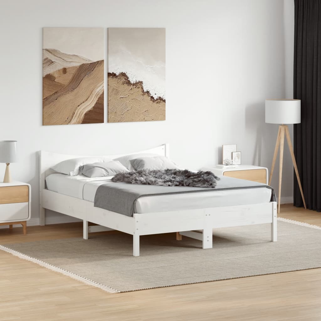 vidaXL إطار سرير لون أبيض 200x120 سم خشب صلب صنوبر