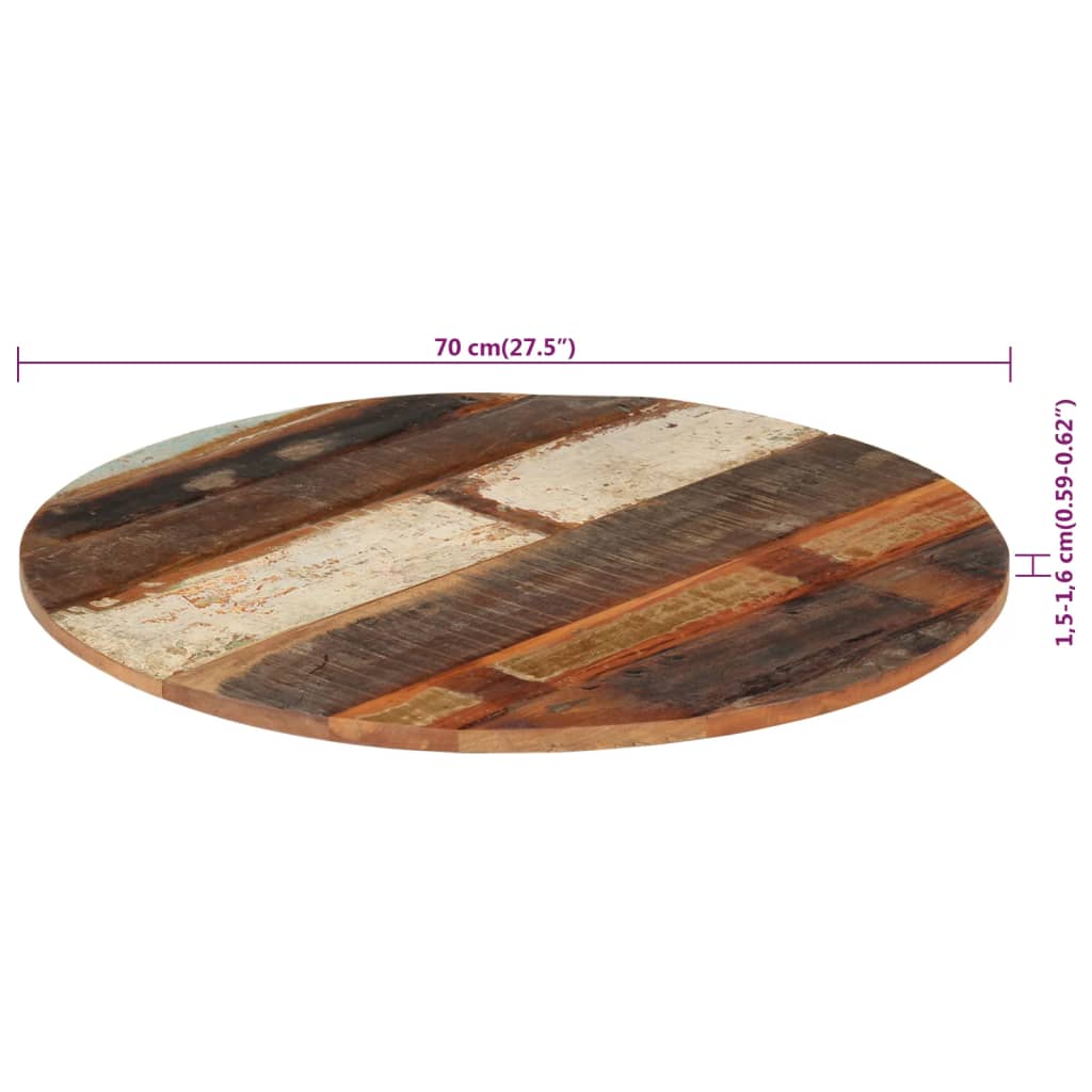 vidaXL سطح طاولة دائري 70 سم 15-16 ملم خشب صلب مستصلح