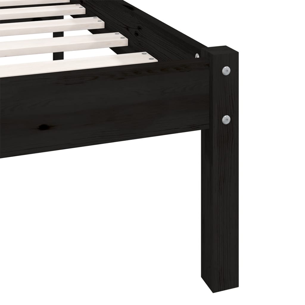 vidaXL إطار سرير خشب صنوبر صلب أسود 90×200 سم