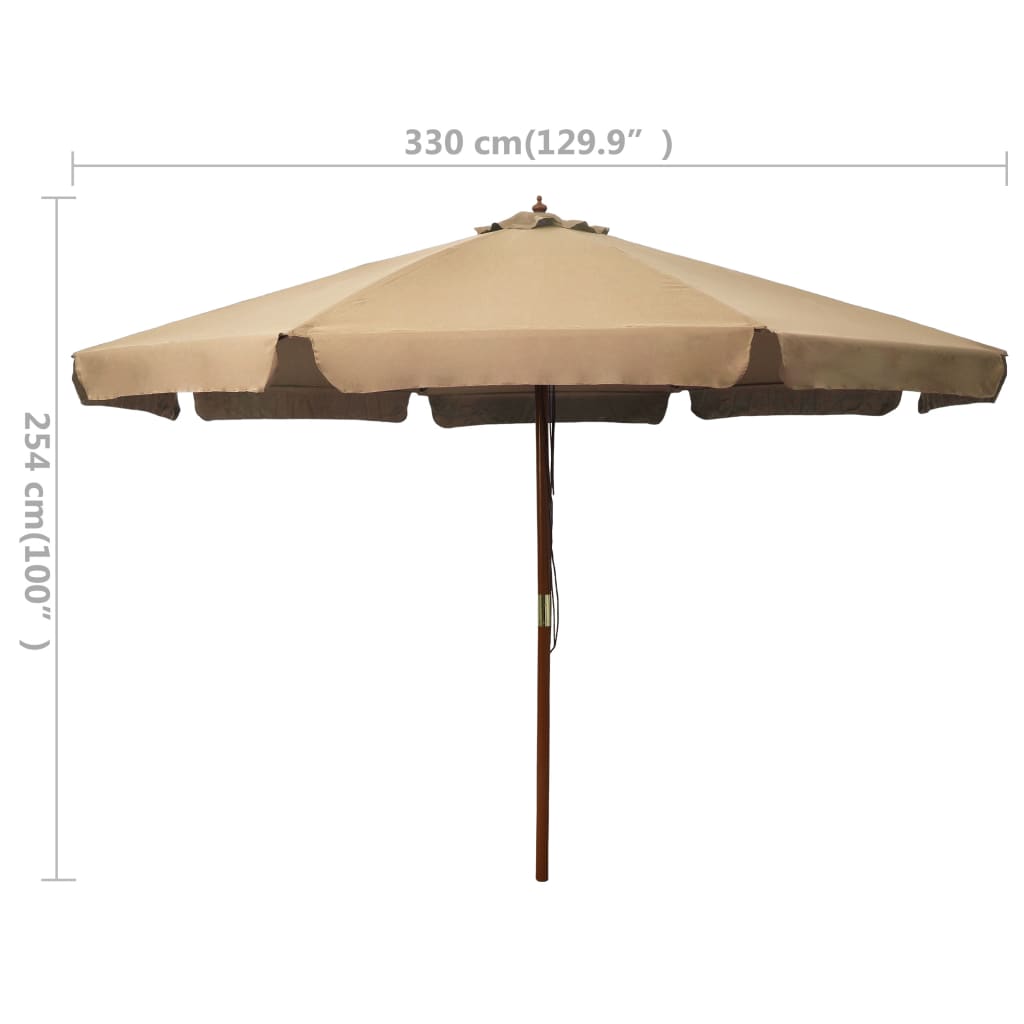 vidaXL مظلة شمسية خارجية مع عمود خشبي 330 سم رمادي بني
