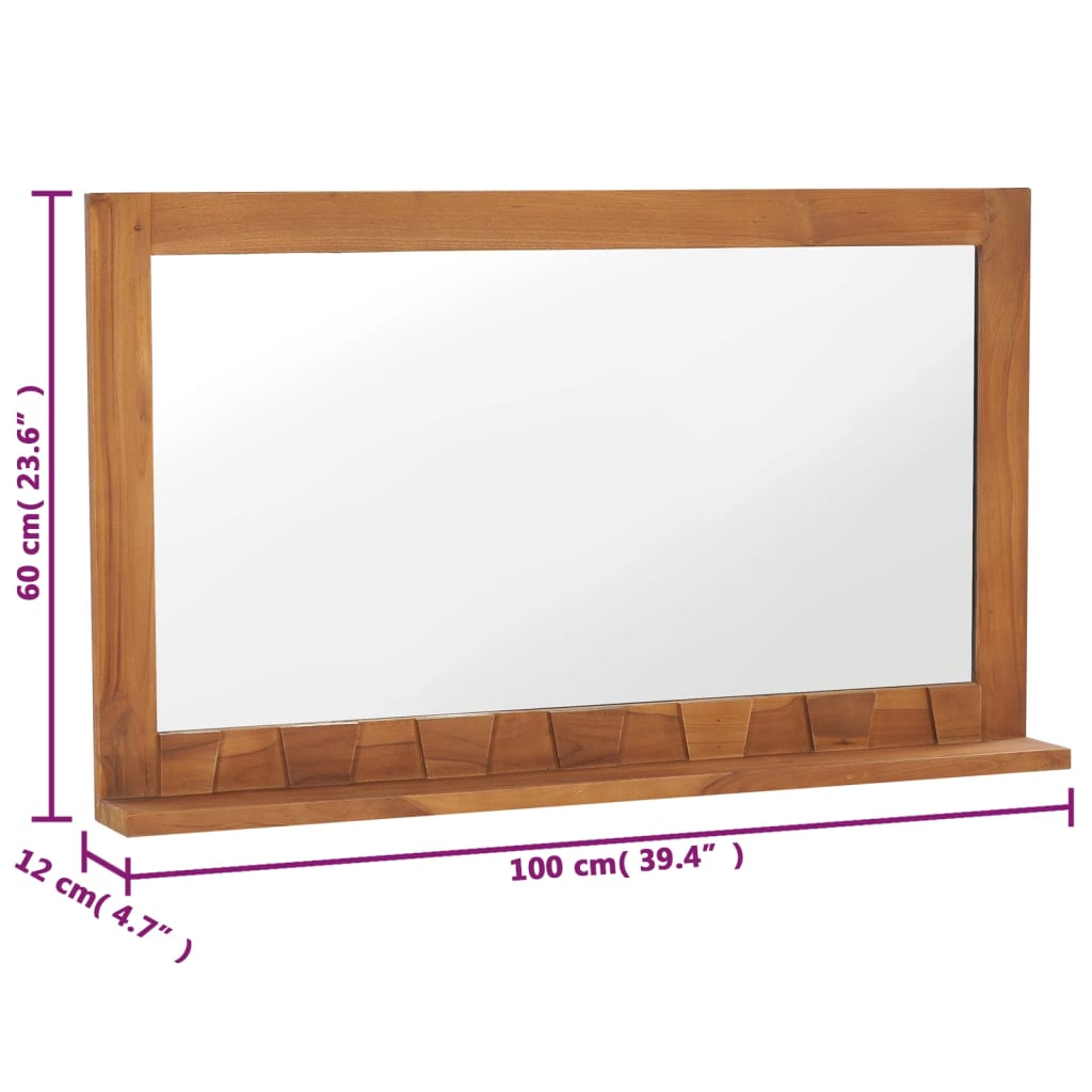vidaXL مرآة حائطية مع رف 100×12×60 سم خشب ساج صلب