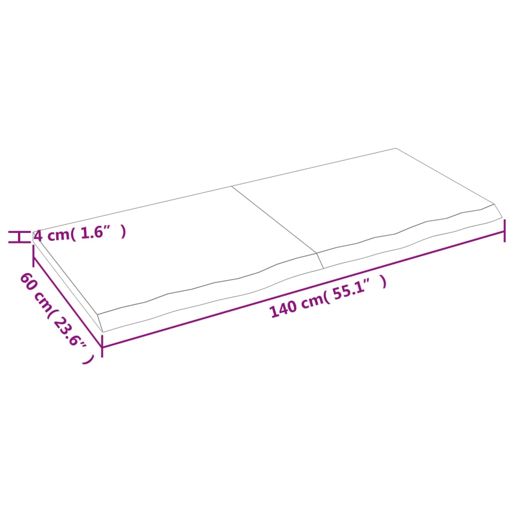 vidaXL سطح طاولة كاونتر حمام بني فاتح 140*60*(2-4) سم خشب صلب معالج