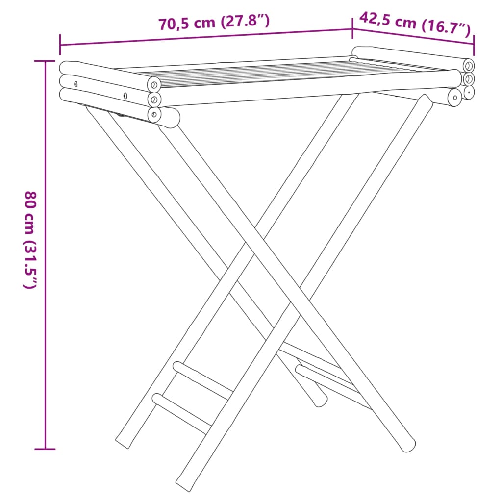 vidaXL طاولة صينية قابلة للطي 80x42,5x70,5 سم خيزران