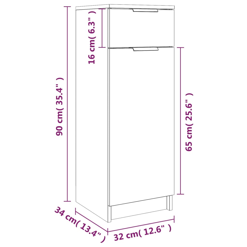 vidaXL خزانة حمام أبيض شديد اللمعان 32×34×90 سم خشب صناعي