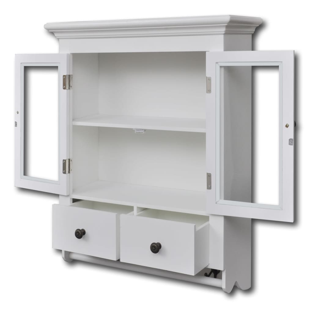 vidaXL خزانة مطبخ جدارية خشبية مع باب زجاجي أبيض