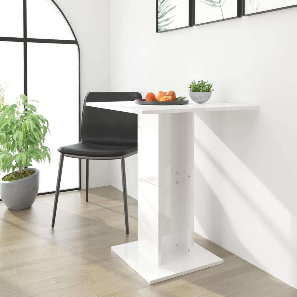 vidaXL طاولة بيسترو أبيض شديد اللمعان 60×60×75 سم خشب مضغوط