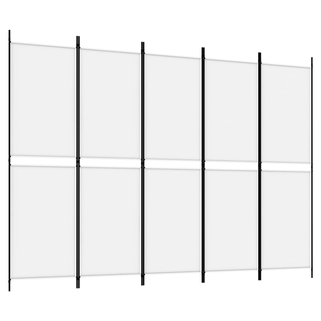 vidaXL مقسم غرفة 5-ألواح أبيض 250×180 سم قماش