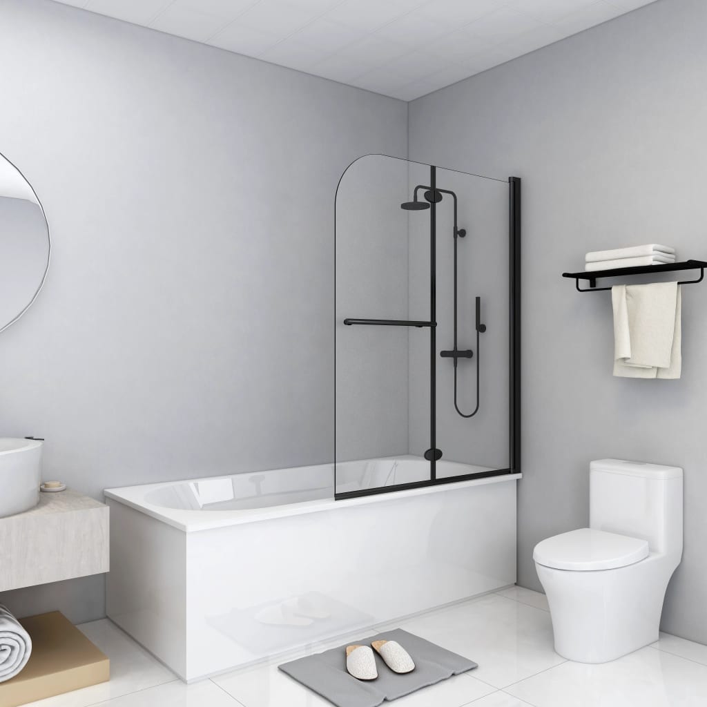 vidaXL غرفة استحمام قابلة للطي 2 لوح 140x95 سم أسود