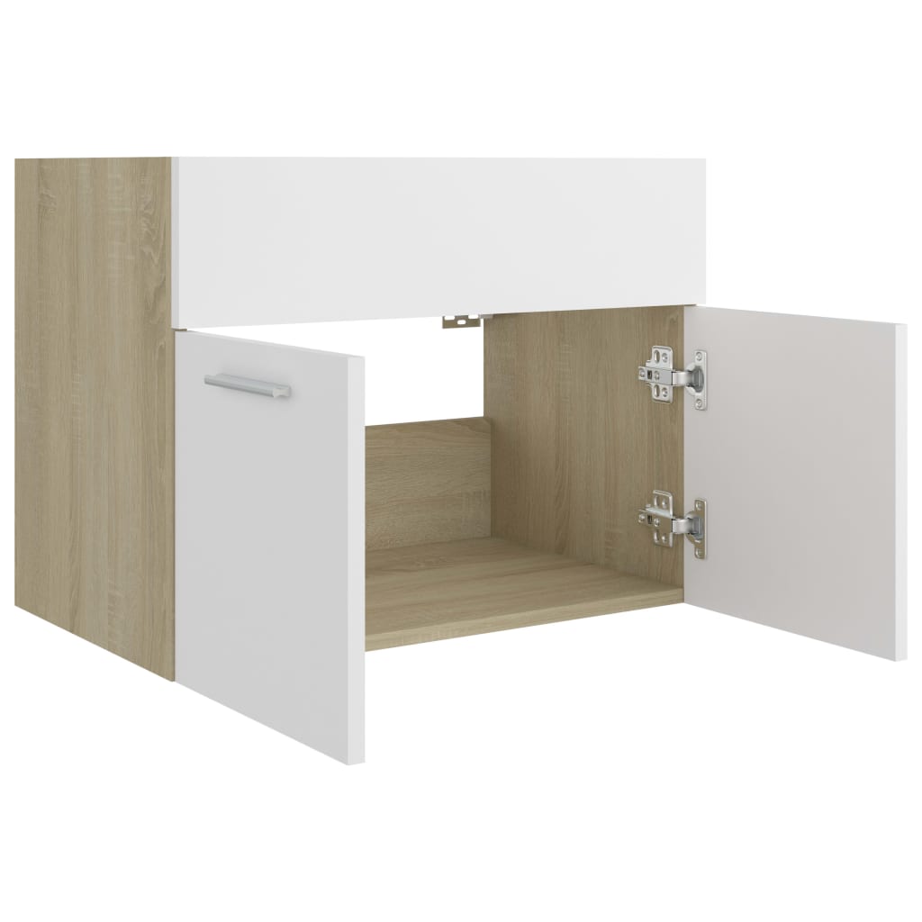 vidaXL 804652 vidaXL Sink Cabinet White and Sonoma Oak 60x38,5x46 cm Chipboard
