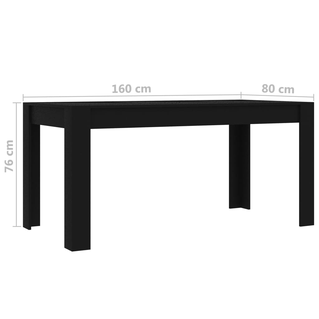 vidaXL طاولة سفرة أسود 160×80×76 سم خشب حبيبي