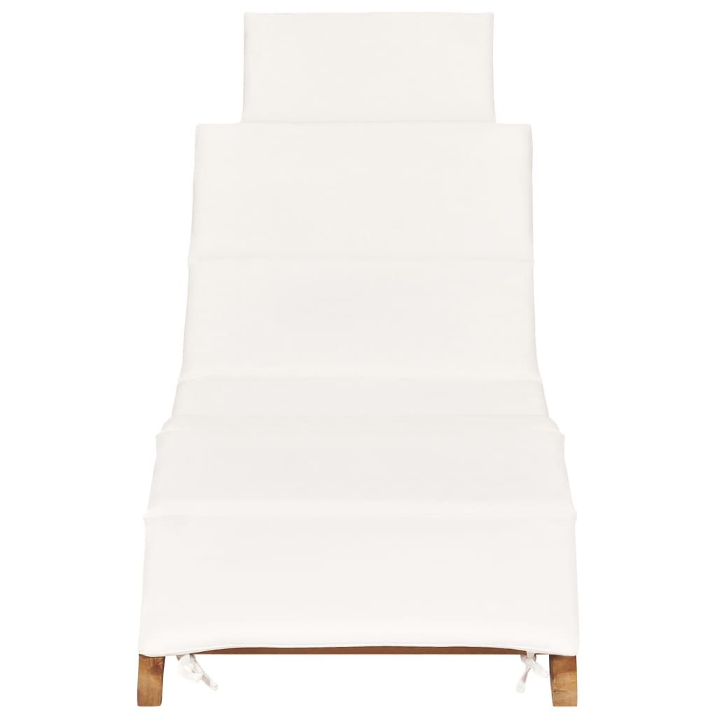 vidaXL كرسي تشمس قابل للطي مع وسادة بيضاء كريمية خشب ساج صلب
