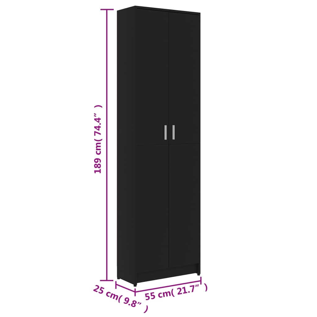 vidaXL خزانة مدخل لون أسود 55×25×189 سم خشب صناعي