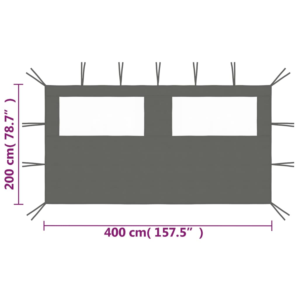 vidaXL جدران جازيبو جانبية مع نوافذ 2 ق 2×2.1 م أنثراسيت 70 جم/م²