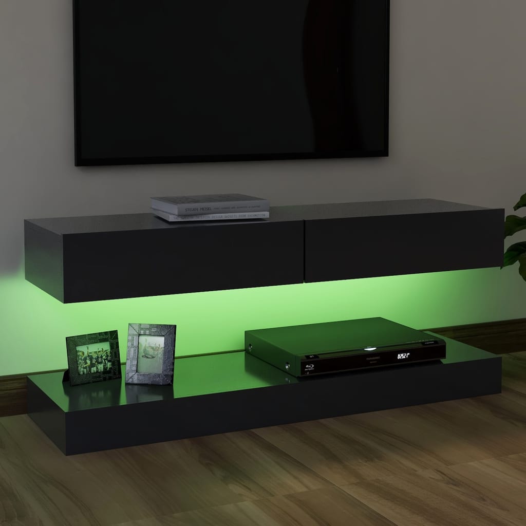 vidaXL خزانة تلفزيون مع أضواء ليد رمادي 120×35 سم
