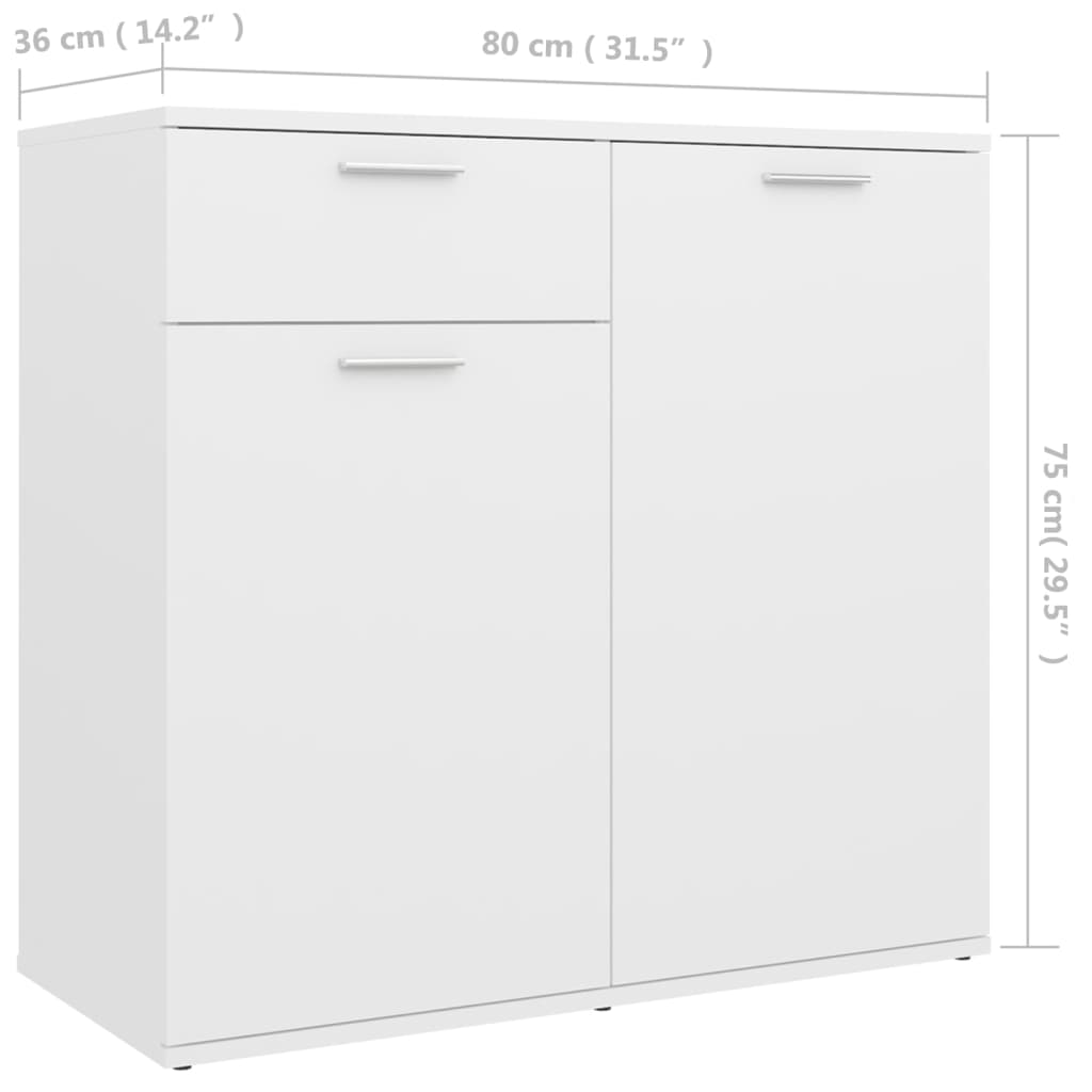 vidaXL خزانة جانبية أبيض 80×36×75 سم خشب حبيبي