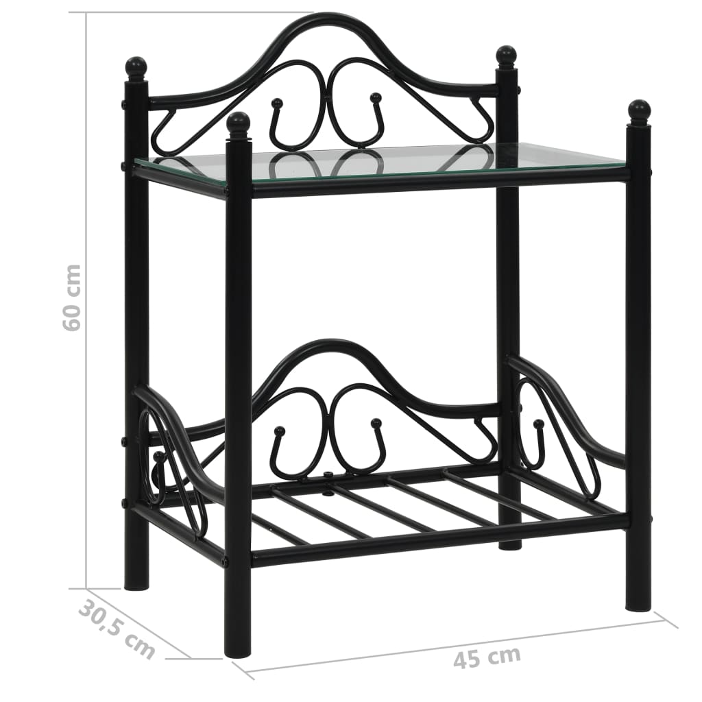 vidaXL طاولة سرير جانبية فولاذ وزجاج مقسّى 45×30.5×60 سم أسود