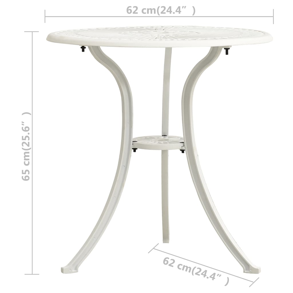 vidaXL طاولة حديقة أبيض 62×62×65 سم ألومنيوم مصبوب