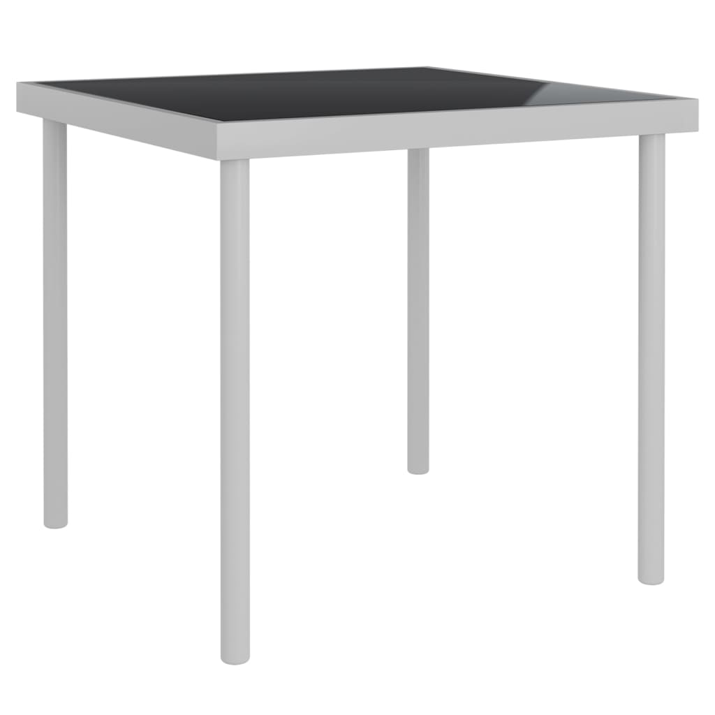 vidaXL طاولة سفرة خارجية رمادي فاتح 80×80×72 سم زجاج وفولاذ
