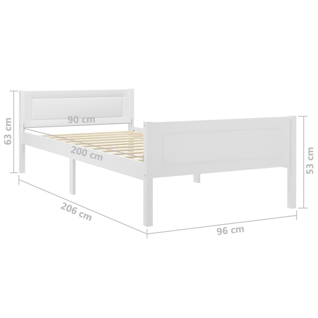 vidaXL إطار سرير خشب صنوبر صلب أبيض 90×200 سم