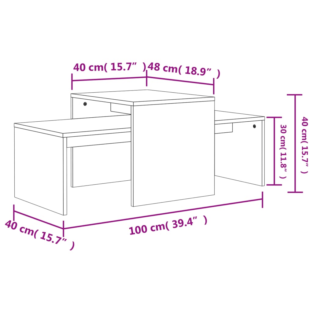 vidaXL طقم طاولة قهوة لون رمادي أسمنتي 100×48×40 سم خشب صناعي