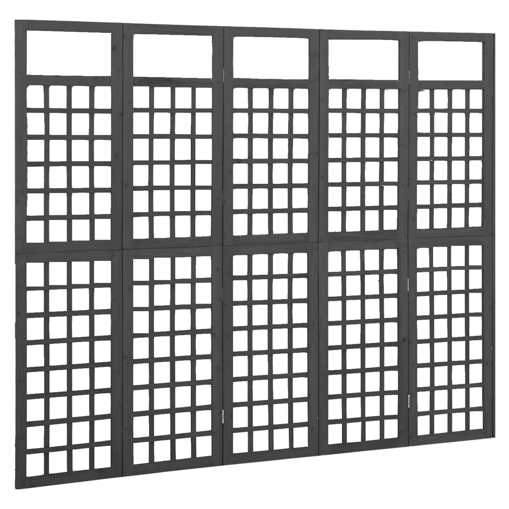 vidaXL مقسم غرفة/تعريشة 5 ألواح خشب تنوب صلب أسود 201.5×180 سم