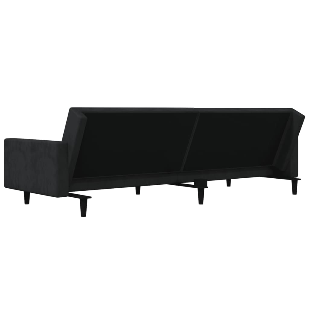 vidaXL أريكة سرير بمقعدين ومخدتين لون أسود مخمل