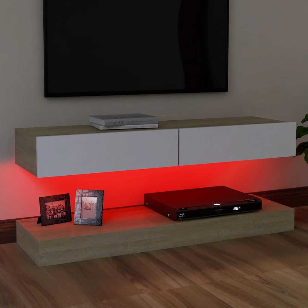 vidaXL خزانة تلفزيون مع أضواء ليد أبيض وسونوما أوك 120×35 سم