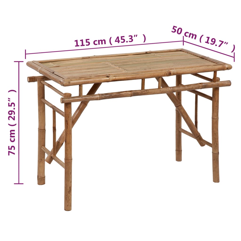vidaXL طاولة حديقة قابلة للطي 75x50x115 سم خيزران