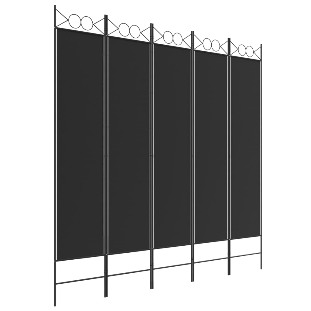 vidaXL مقسم غرفة 5-ألواح أسود 200×200 سم قماش