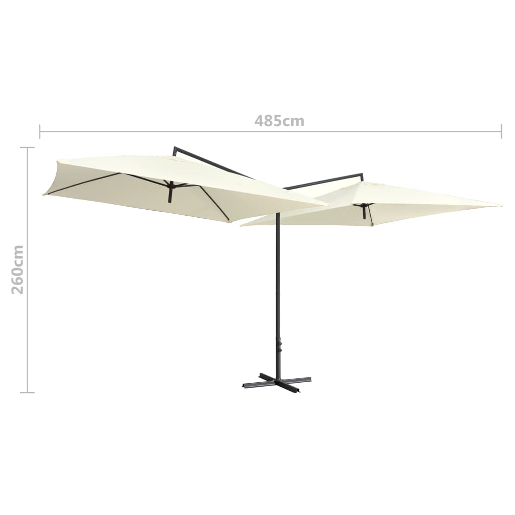 vidaXL مظلة مزدوجة مع عمود فولاذي 250x250 سم أبيض رملي