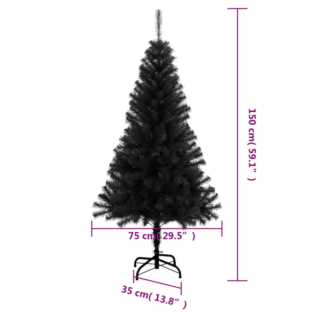 vidaXL شجرة كريسماس صناعية مع حامل أسود 150 سم PVC