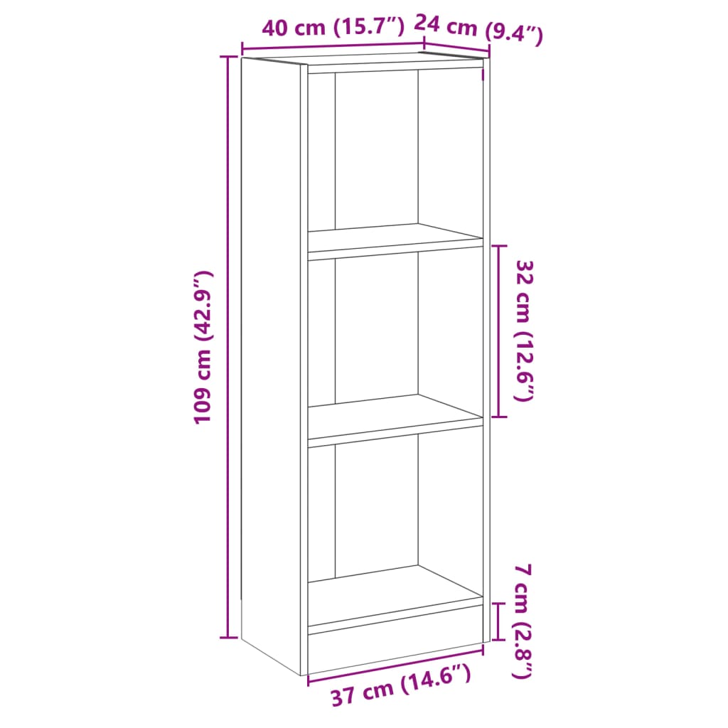 vidaXL خزانة كتب 3 طبقات أبيض 40×24×108 سم خشب مضغوط