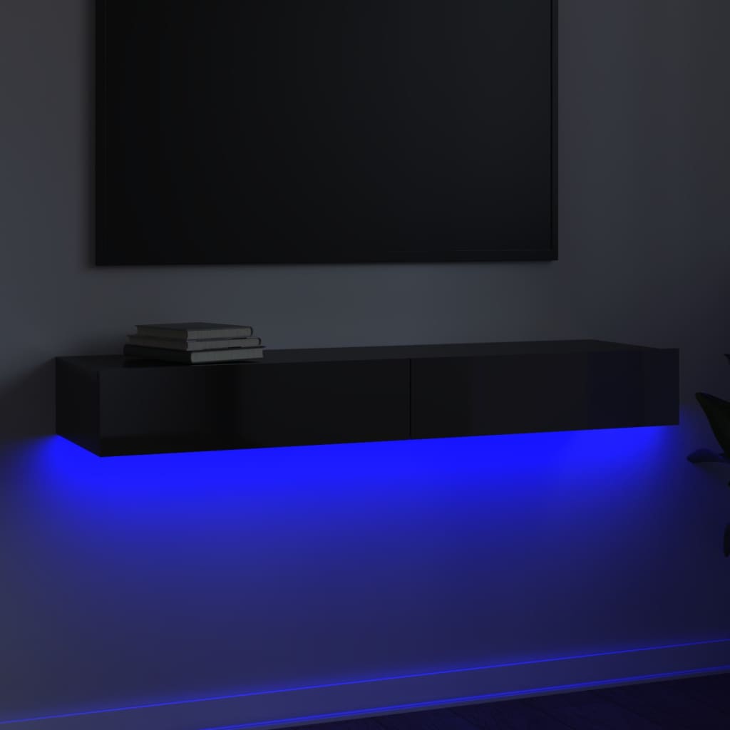 vidaXL خزانة تلفزيون مع أضواء ليد أسود شديد اللمعان 120×35×15.5 سم