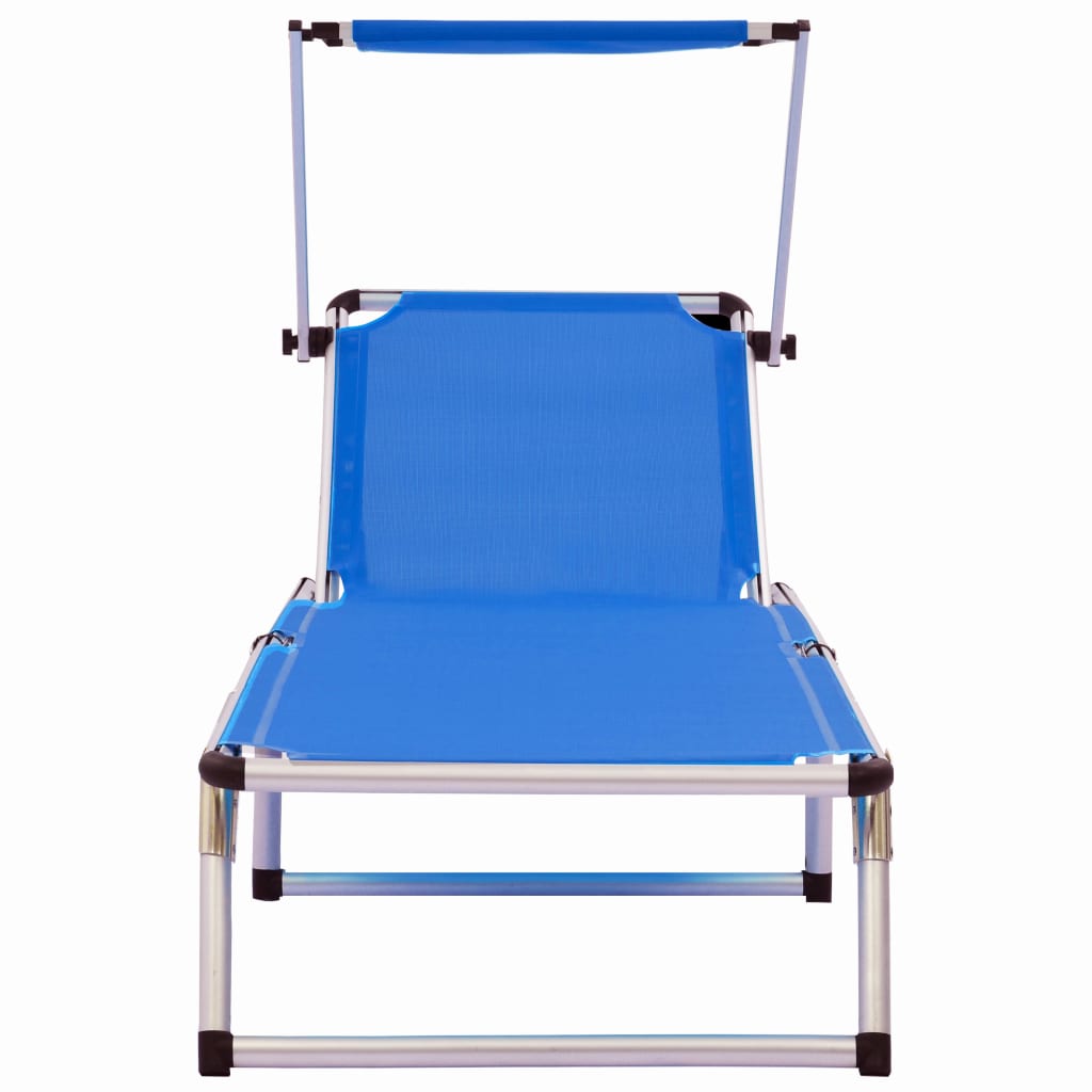 vidaXL كرسي تشمس قابل للطي مع سطح 2 ق ألومنيوم وتكستيلين أزرق